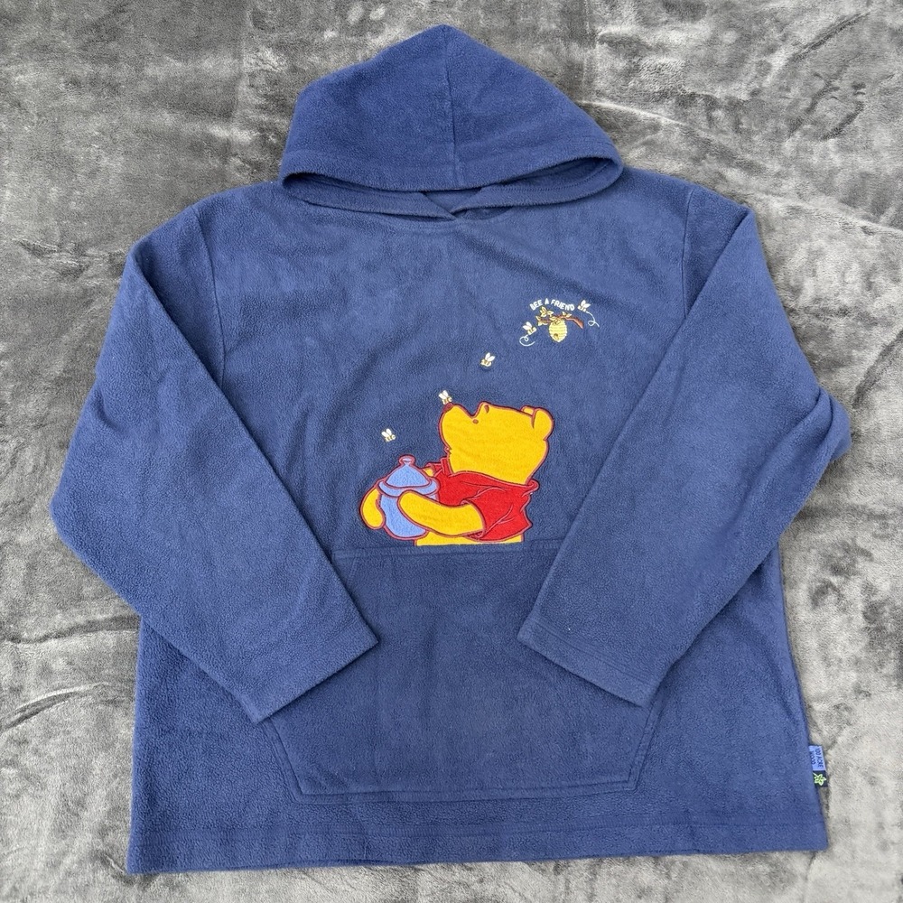 Vintage Winnie The Pooh Hoodie Womens Extra Large Blue Fleece Embroidered